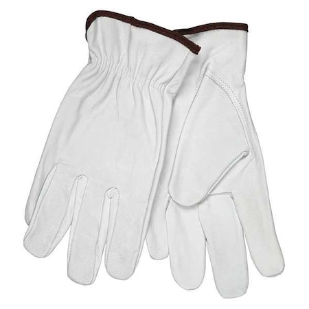 Leather Drivers Gloves, Goatskin, Shirred Slip-On, Keystone Thumb, Gunn Cut, White, M 1 PR