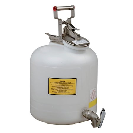 Liquid Disposal Safety Can, Polyethylene, 5 gal, White, Bottom-mount Faucet, White, Flammables