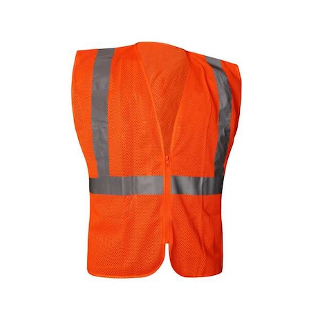 High-Visibility Vest, ANSI Class 2, Polyester Mesh, U Back Stripe, Zipper, Orange, 3XL