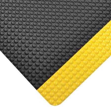 Antifatigue Mat, 12 ft. L x 3 ft. W, 3/4" Thickness, Vinyl, Bubble, Black/Yellow