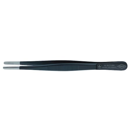 Tweezers, ESD, Round, Serrated, 5-3/4 In, Blk