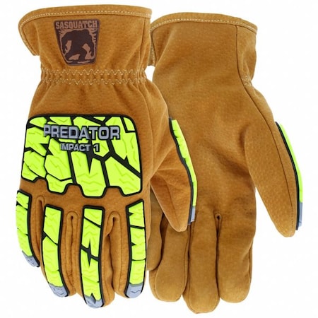 Leather Drivers Gloves, Slip-On Cuff, Wing Thumb, Brown / Brown/Green, L (9), 1 PR