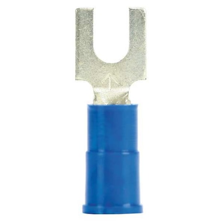 Fork Terminal, #8 Stud Size, 14 AWG, 1,000 V, Vinyl Insulated, Blue, Crimp Termination Only, 25 PK