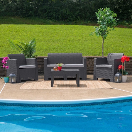 Dk Gray Rattan Loveseat w/ All-Weather Cushions