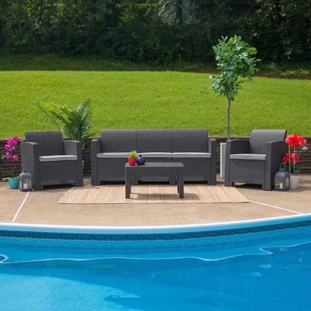 Seneca Dark Gray Faux Rattan Coffee Table