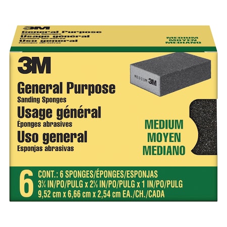 Sanding Sponge,Medium,3 3/4"L,PK6