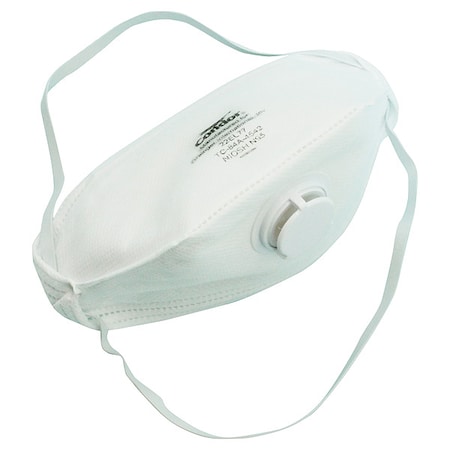 Disposable Respirator, N95, Exhale Valve, Flat-Fold, Non-Adj. Headstrap, Metal Nose Clip, M, PK 10
