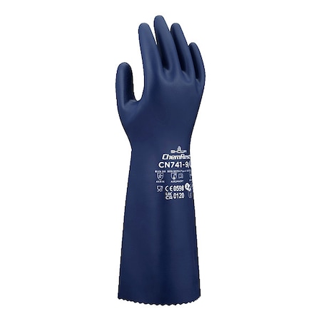 CN741 Chemical Resistant Gloves, Nitrile, 15 in L, 0.38 mm, Blue, 7, 1 PR