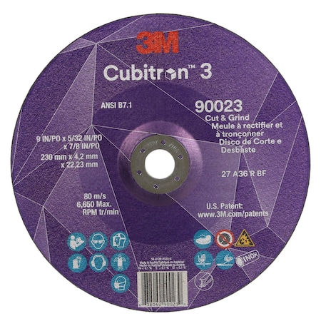Cut-Off and Grinding Wheel, Type 27, 9 in Dia, 0.156 in Thick, 7/8 in Arbor Hole Size, Ceramic