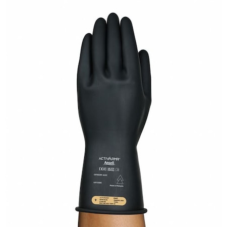 Electrical-Insulating Gloves, 500V AC, 750V DC, Rubber, 11 in Length, Black, Size 11