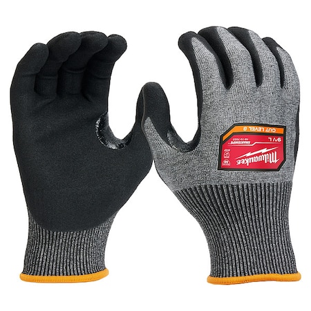 Cut Protection Dipped Gloves, Cut Level A8 ,Dipped ,Nitrile ,Rough ,Large 1 PR