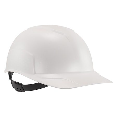 Bump Cap, Short Brim, Polyethylene, Ratchet Suspension, White