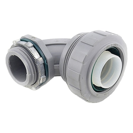 Conduit Fitting Connector, 1/2 in, Liquid-Tight, Nylon, Zinc Plated, Gray
