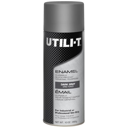 General Purpose Enamel Spray Paint, Dark Gray, Flat, Solvent, 10 oz