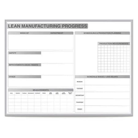 Dry Erase Board, Steel, 24 in, 36 in, Aluminum Frame, White/Gray, Gloss