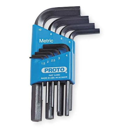 9 Piece Metric L-Shape Hex Key Set, J4984
