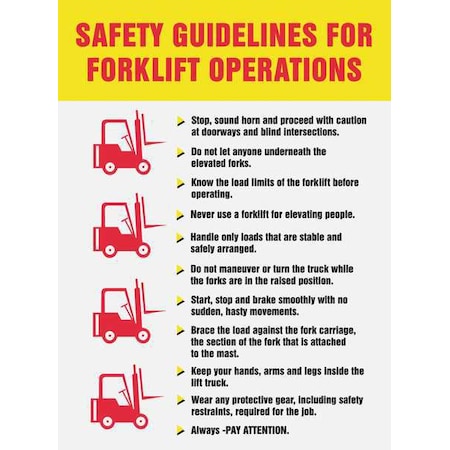 Poster, Safety Guidelines For Forklift Operations, 22 in H x, 17 in W, Plastic