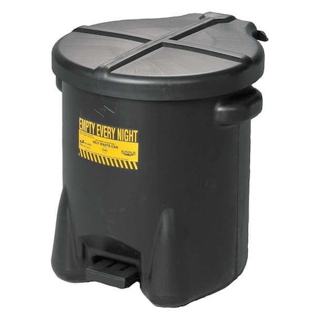 Oily Waste Can, 14 gal, Black, Polyethylene, 21 in Height, Foot Operated Self-Closing