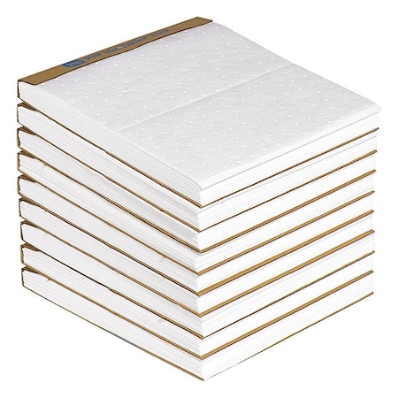 Sorbent Pad, 13 7/8 gal, 14 in x 15 in, Fuel, Oils, White, Polypropylene, 90 PK