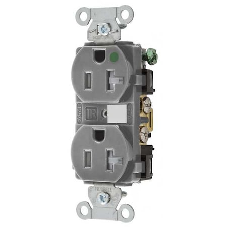 Duplex Straight Blade Receptacle, 5-20R, 20 A, 125V AC, 2 Pole, 3 Wire, Flush Mount, Grounded
