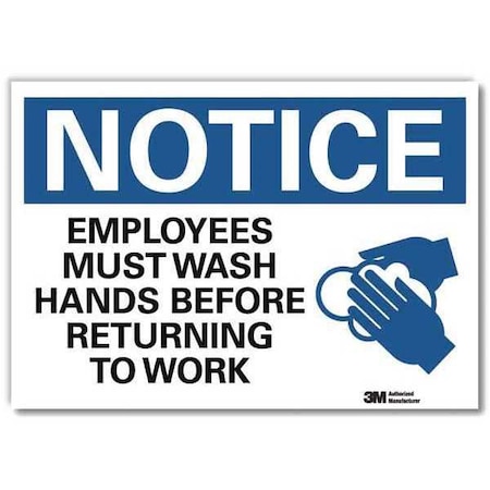 Notice, Employees Must Wash Hands., 5 in x 7 in,   Reflective Sheeting, U1-1045-RD_7X5