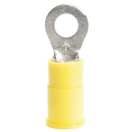 Ring Terminal, 1/4 in Stud Size, 10 AWG, 1,000 V, Vinyl Insulated, Yellow, Crimp Termination Only