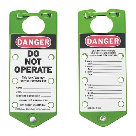 Lockout Hasp, Green, Aluminum, 6 Max. No. of Padlocks, 5/16 in Max. Shackle Dia.