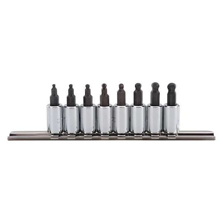 1/4" Drive Hex Bit Ball End Socket Set, SAE, 8 pcs