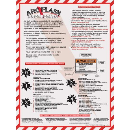 Poster, Arc Flash Protection, 22 in H x, 17 in W, Plastic