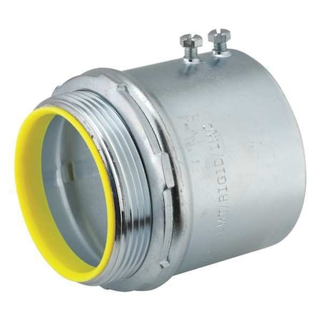 EMT/IMC Grounding Connector, 3 in, Set Screw, Steel, Zinc Plated, Gray; Yellow