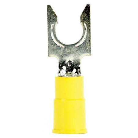 Fork Terminal, #8 Stud Size, 10 AWG, 1,000 V, Vinyl Insulated, Yellow, Crimp Termination Only