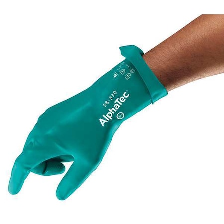 AlphaTec Chemical Resistant Gloves, Nitrile, 12 in L, 14 mil, Green, 8, 1 PR