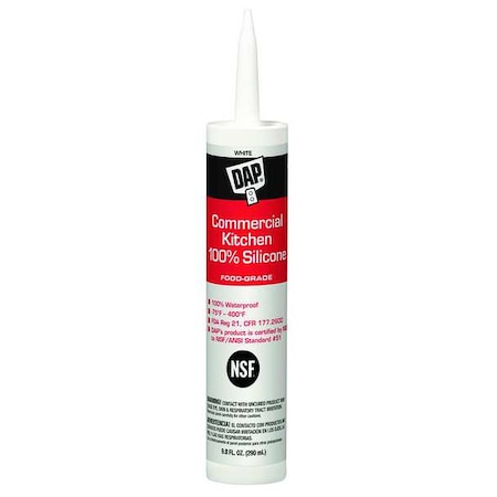 Silicone Sealant, 10 oz, Cartridge, White, Silicone Base, Commercial Kitchen