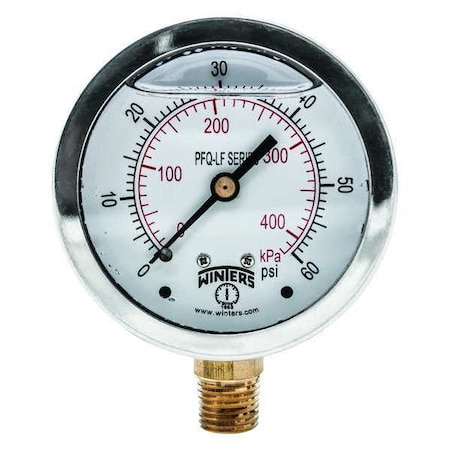 Lead-Free Pressure Gauge, 0 to 60 psi, 2 1/2 in Dial, 1/4 in NPT, Bottom Location