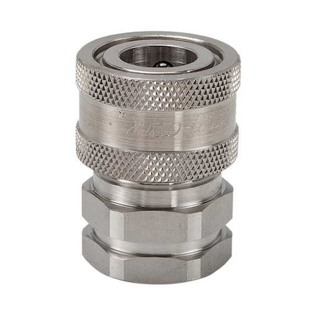 Hydraulic Quick Connect Hose Coupling, 316 Stainless Steel Body, Sleeve Lock, 3/8"-18 Thread Size