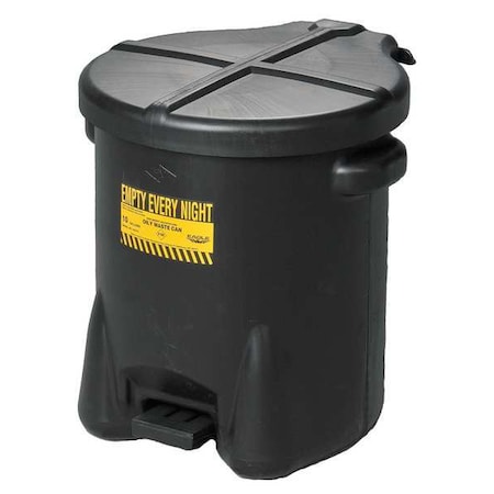 Oily Waste Can, 10 gal, Black, Polyethylene, 18 in Height, Foot Operated Self-Closing