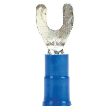 Fork Terminal, #10 Stud Size, 14 AWG, 1,000 V, Vinyl Insulated, Blue, Crimp Termination Only, 25 PK