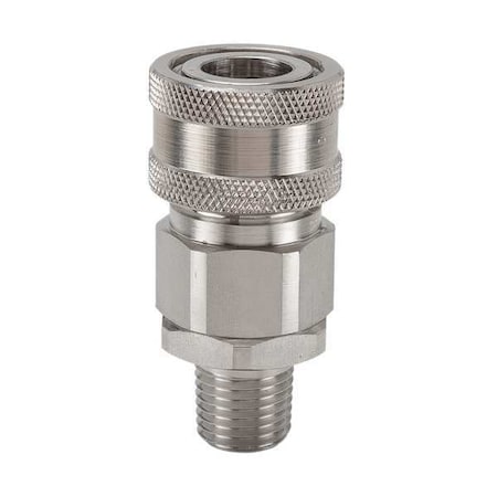 Hydraulic Quick Connect Hose Coupling, 316 Stainless Steel Body, Sleeve Lock, 1/4"-18 Thread Size