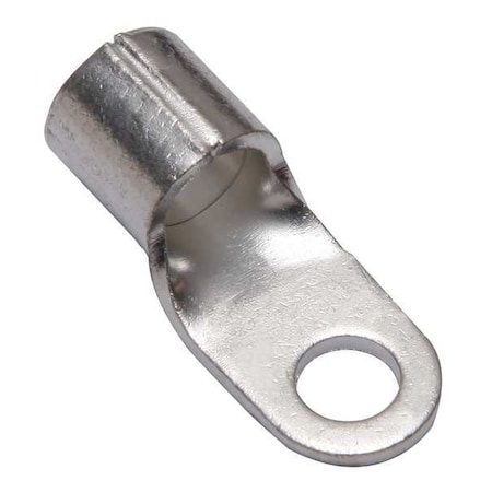 One-Hole Compression Lug, 4 AWG Max, 1/4 in Stud, Long Barrel, Copper, None, 5 PK