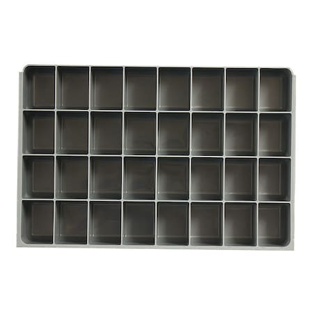 Compartment Drawer Insert W/ 32 Compartments, Polypropylene, 3 in H x 18 in W x 12 in D, Gray