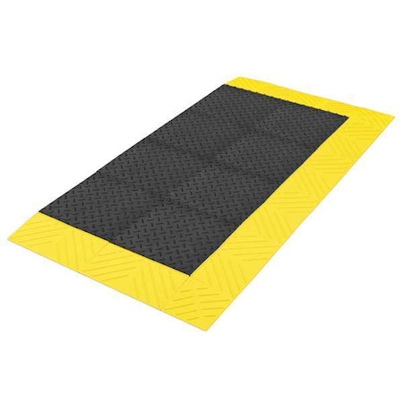 Antifatigue Mat, 60" L x 30" W, 1" Thickness, PVC, Diamond, Black/Yellow