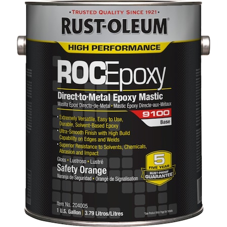 Paint Base, Safety Orange, Gloss, 1 gal, 125 to 225 sq ft/gal, 9100 Series