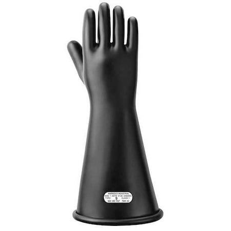 Electrical-Insulating Gloves, 7,500V AC, 11,250V DC, Rubber, 14" Length, Black, Size 10