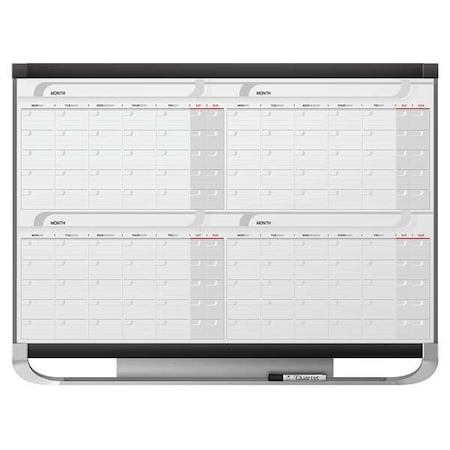 Calendar Planning Board, Plastic, 36 in, 48 in, Fiberboard/Plastic Frame, White/Gray/Red, Gloss