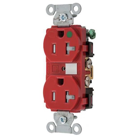Duplex Straight Blade Receptacle, 5-20R, 20 A, 125V AC, 2 Pole, 3 Wire, Flush Mount, Grounded
