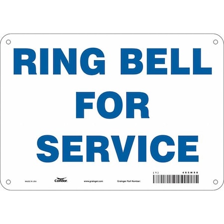 RING BELL FOR SERVICE, 10 in W x 7 in H, Vertical Rectangle, Polyethylene, 485M88