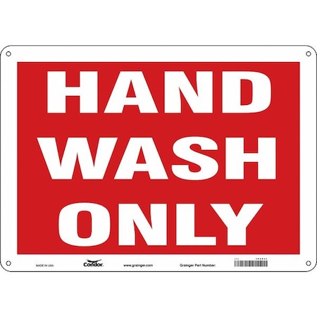 HAND WASH ONLY, 14 in W x 10 in H, Horizontal Rectangle, Polyethylene, 485N30
