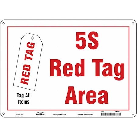 5S RED TAG AREA, 14 in W x 10 in H, Horizontal Rectangle, Polyethylene, 486P54