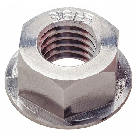 Flange Nut, #10-24, 316 Stainless Steel, 316 H5, Plain, 3/8 in Hex Wd, 5/16 in Hex Ht