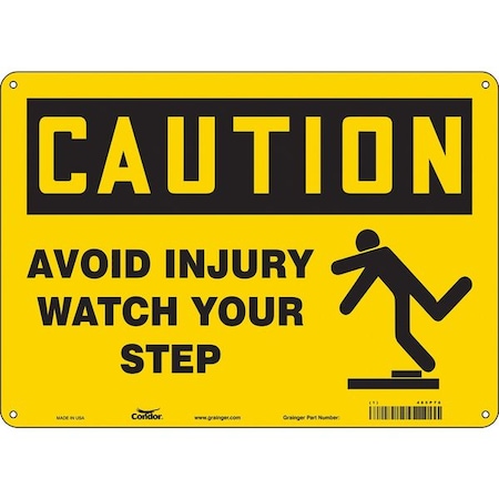 Caution, AVOID INJURY WATCH YOUR STEP, 14 in W x 10 in H, Horizontal Rectangle, Polyethylene, 485P78
